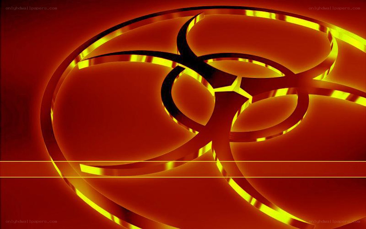 Biohazard symbol on red background
