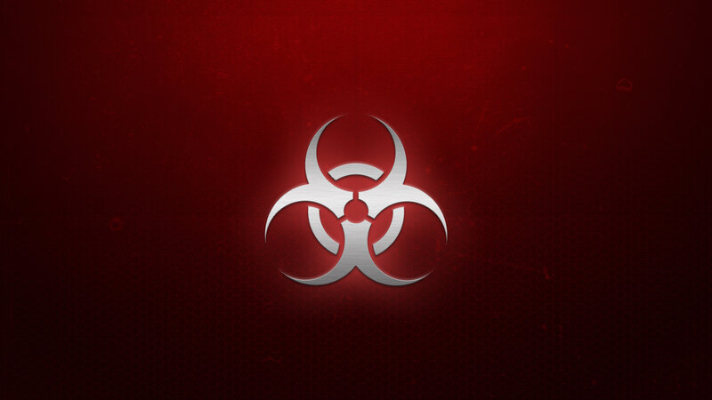 Biohazard symbol on red background