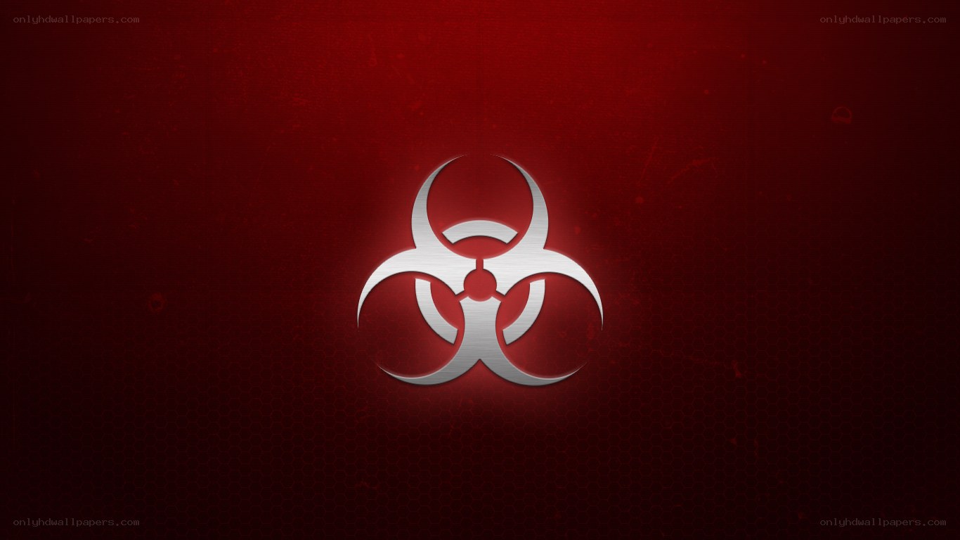 Biohazard symbol on red background