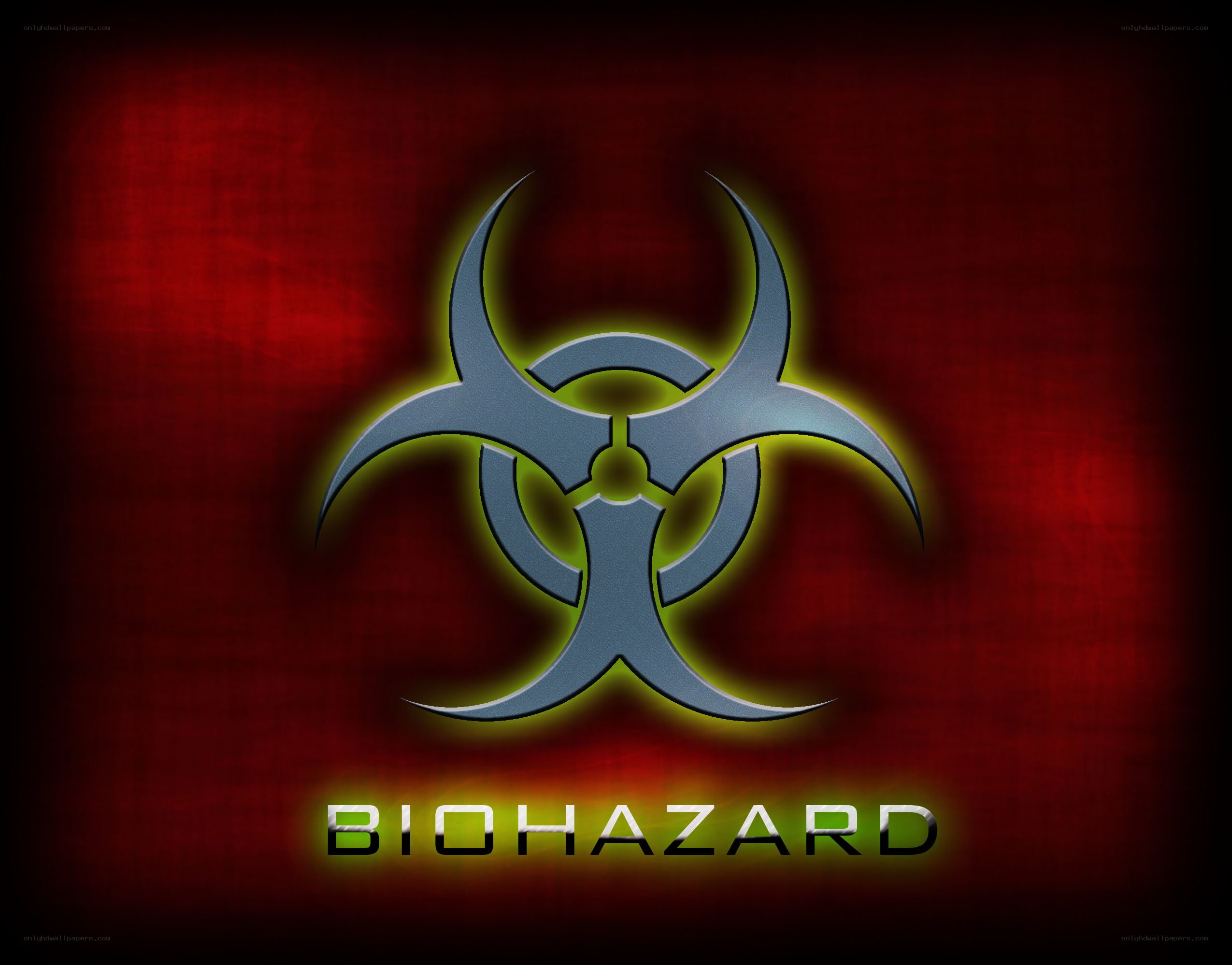 Biohazard symbol on red background