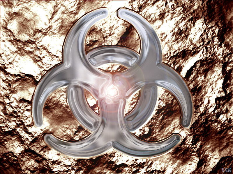 Biohazard symbol on rocky surface