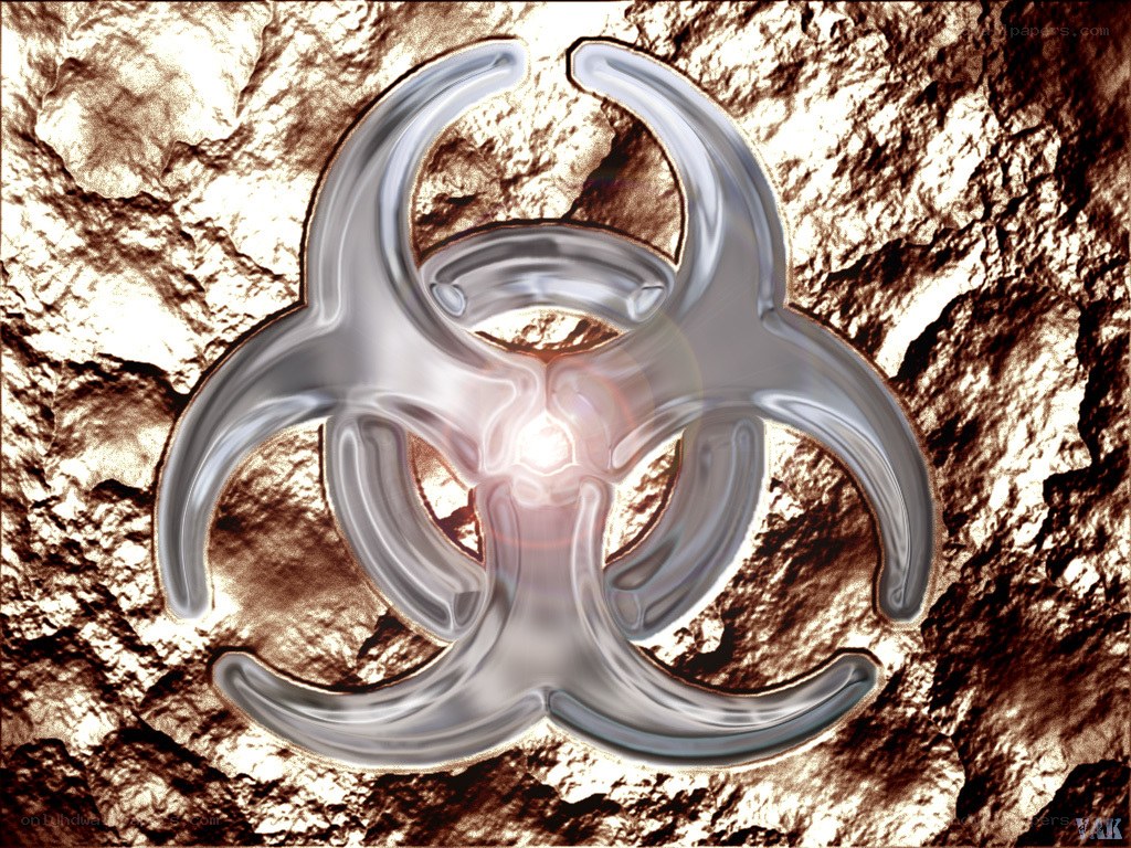 Biohazard symbol on rocky surface