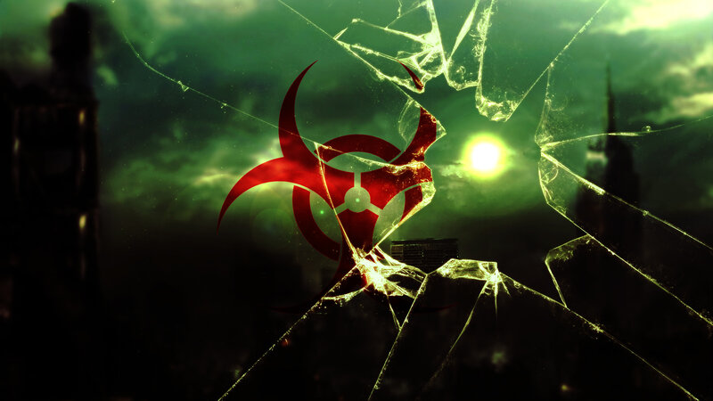 Biohazard symbol on shattered glass