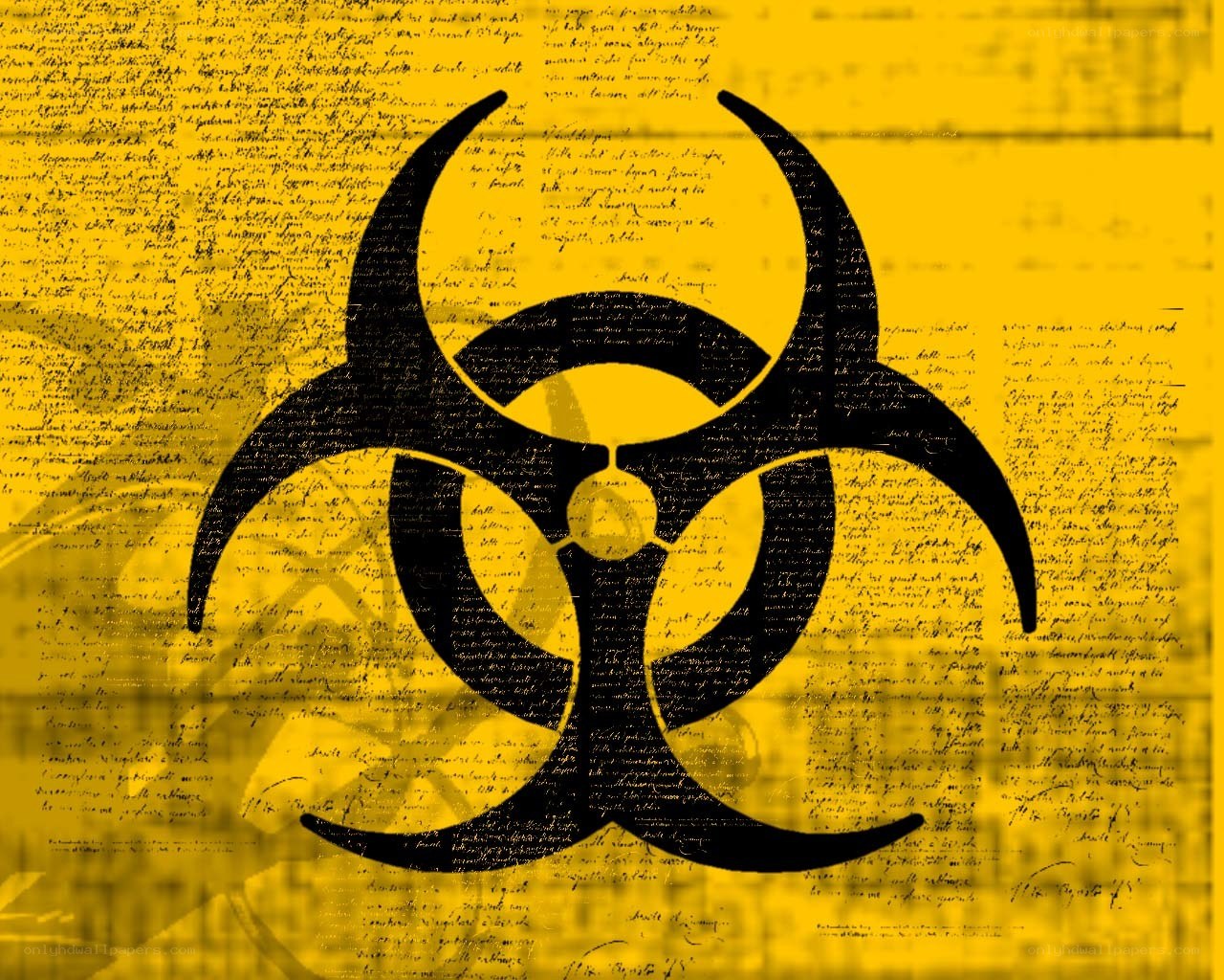 Biohazard symbol on yellow background