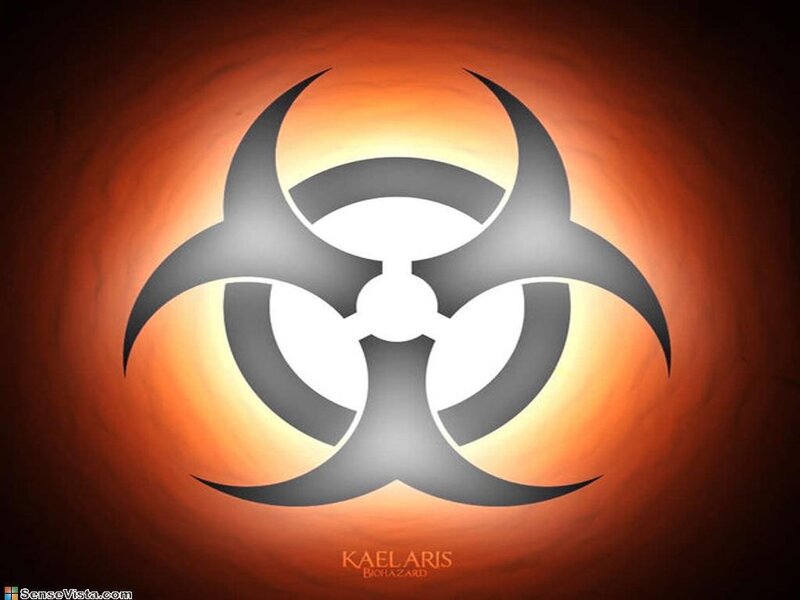 Biohazard Symbol — Orange, Dramatic, Digital Art, Text