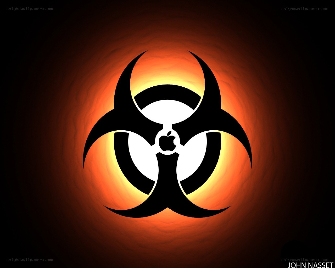 Biohazard symbol with Apple logo