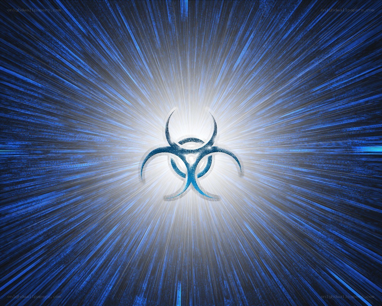 Biohazard symbol with blue light burst