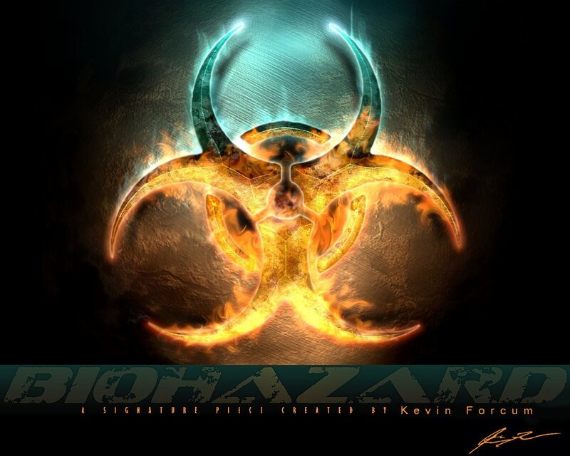 Biohazard symbol with fire effect