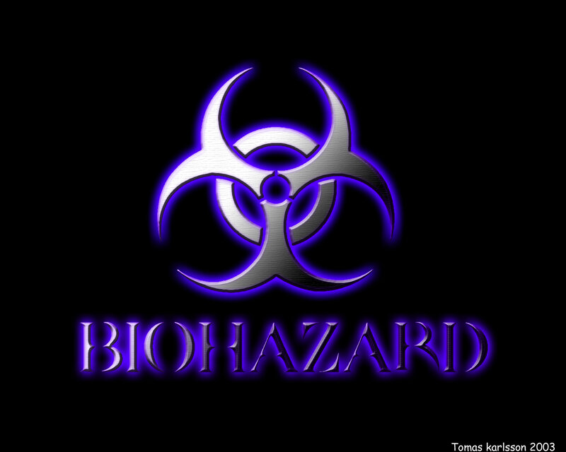 Biohazard symbol with glowing text