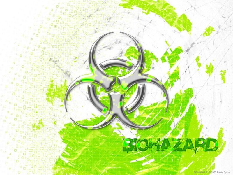 Biohazard symbol with green background
