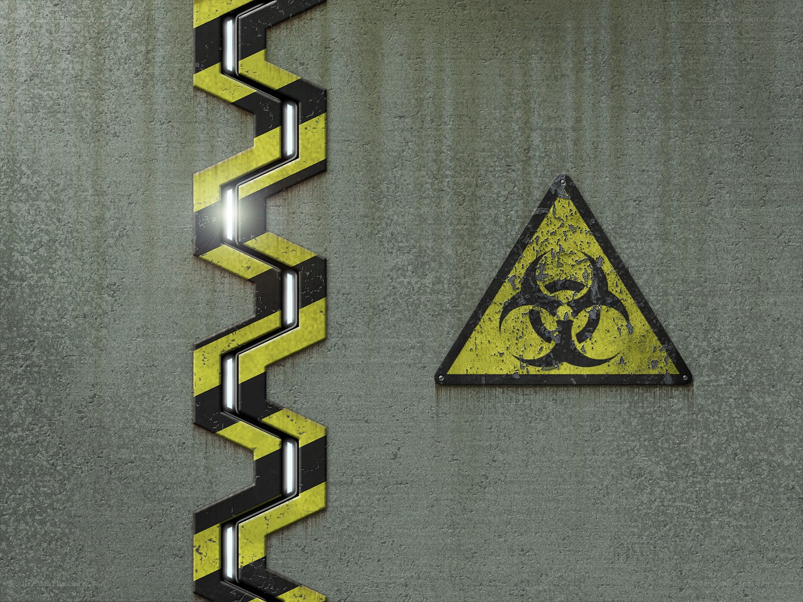 biohazard warning sign on metal wall