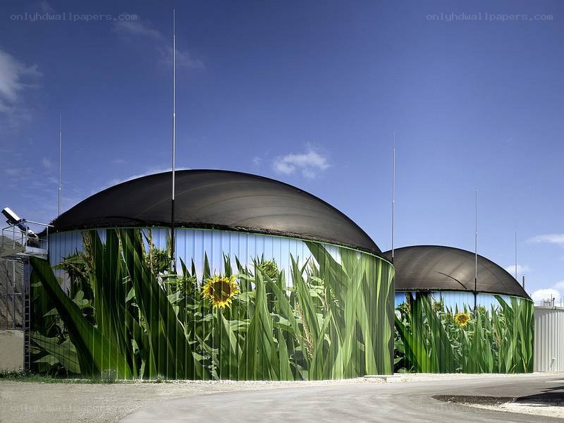 Biomass digesters with nature mural
