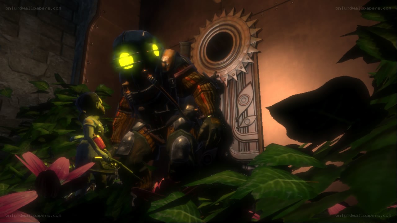 BioShock character in overgrown corridor