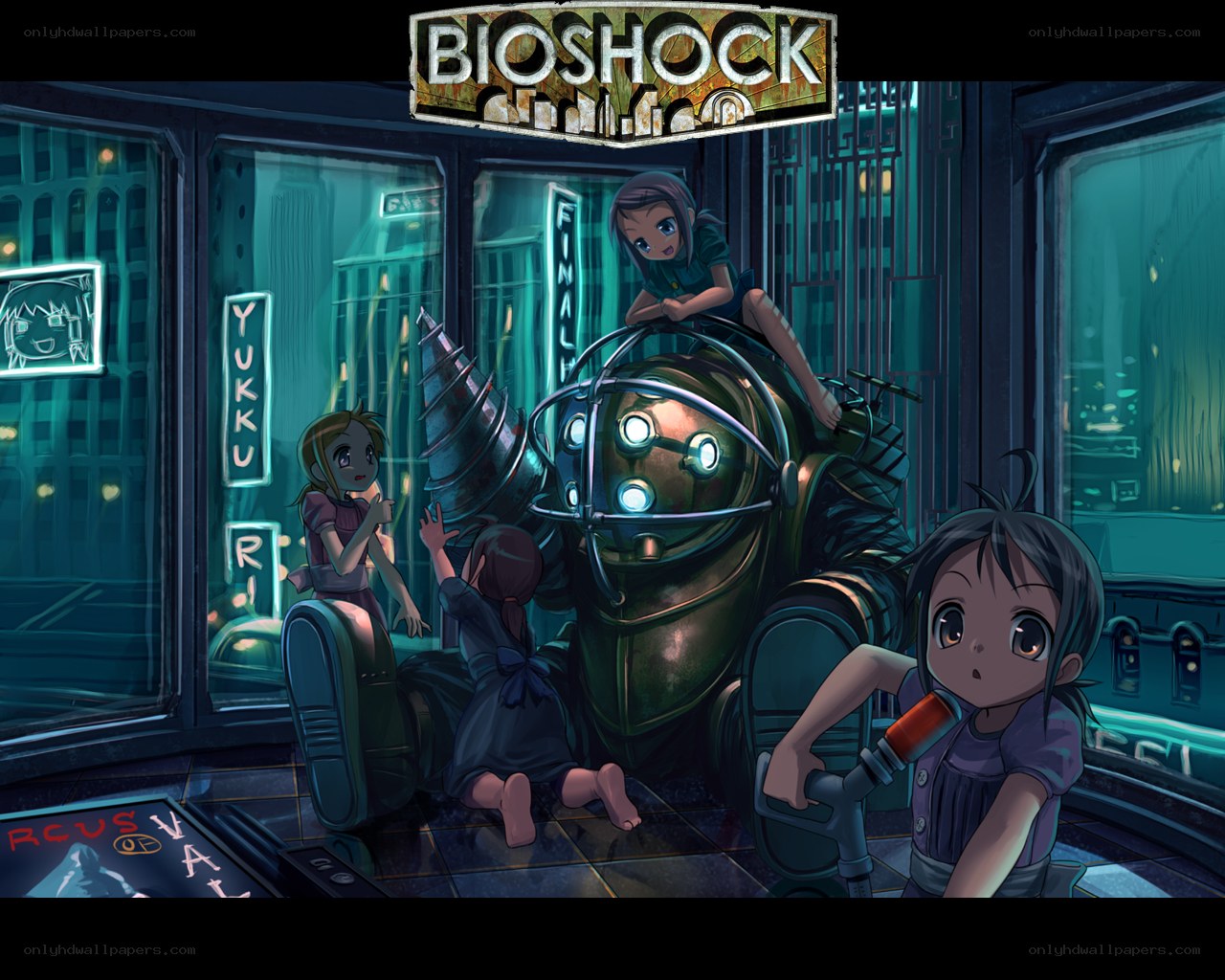 Bioshock children in a city