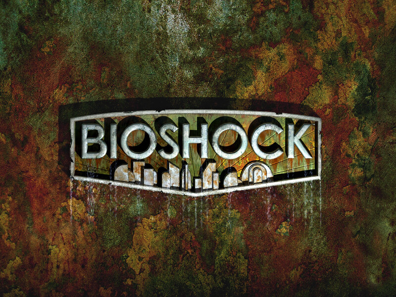 Bioshock game logo on rusted metal