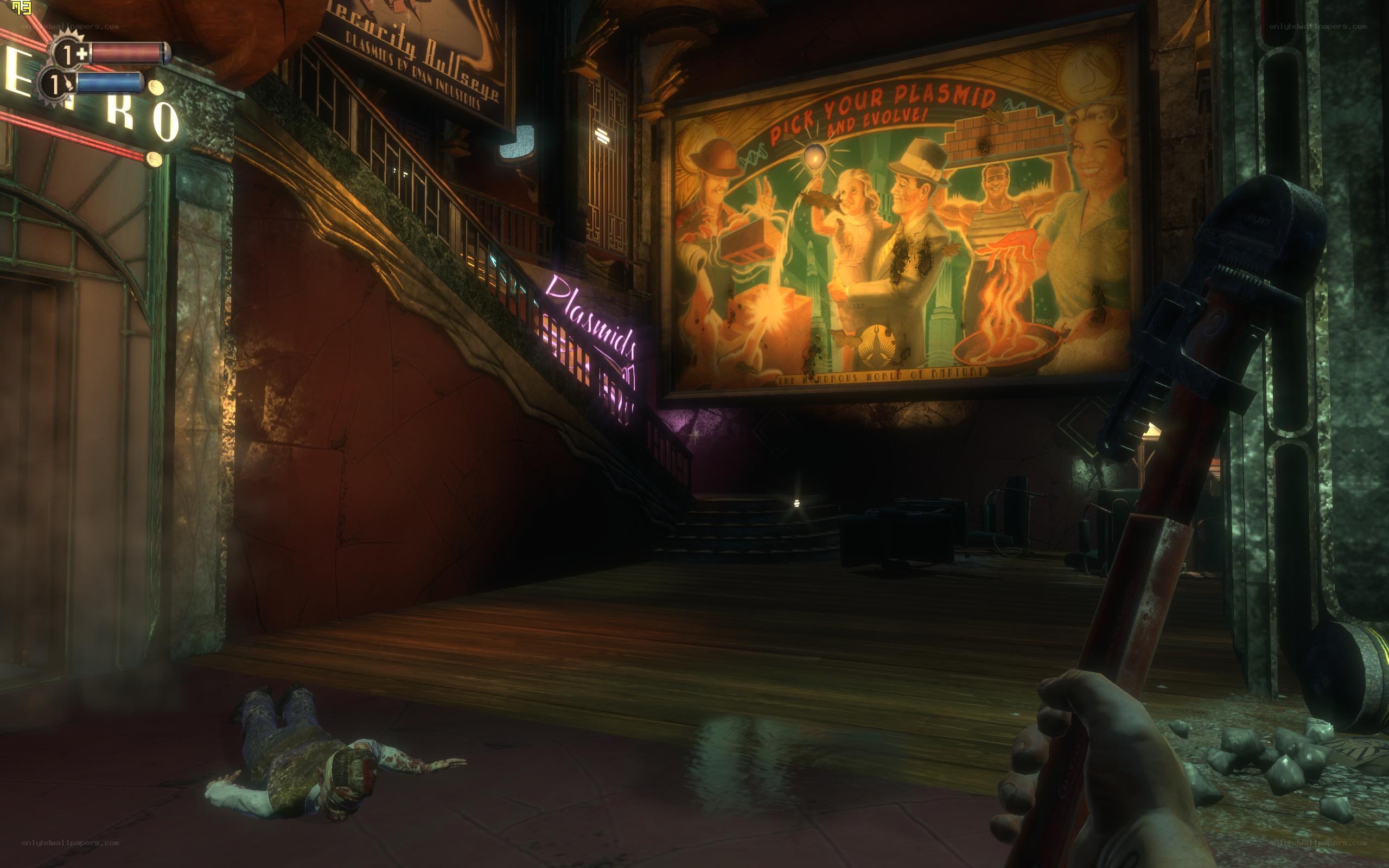 BioShock game scene with plasmid ad