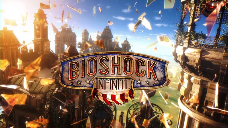 Bioshock Infinite Logo — Blue, Dramatic, Afternoon, Digital Art, Cityscape, Flags
