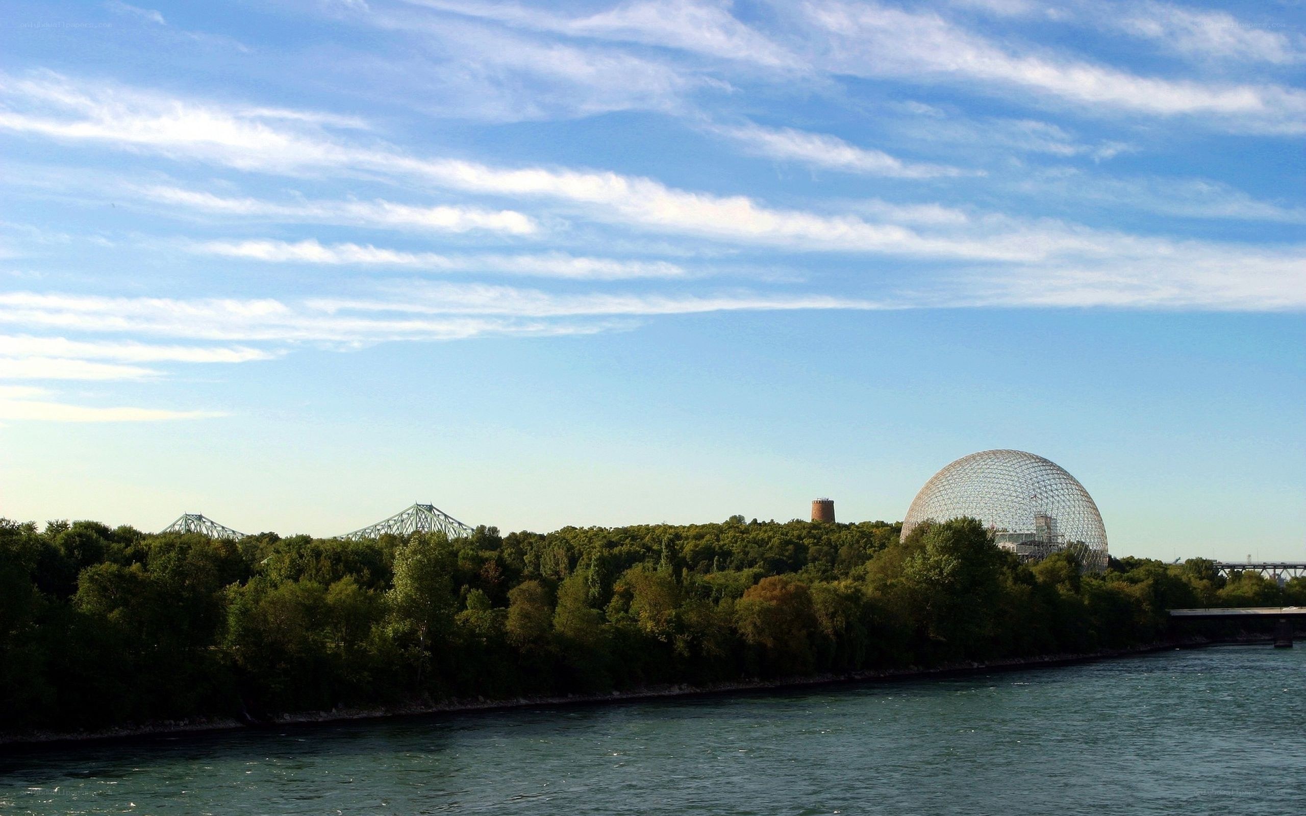Biosphere and bridge over river