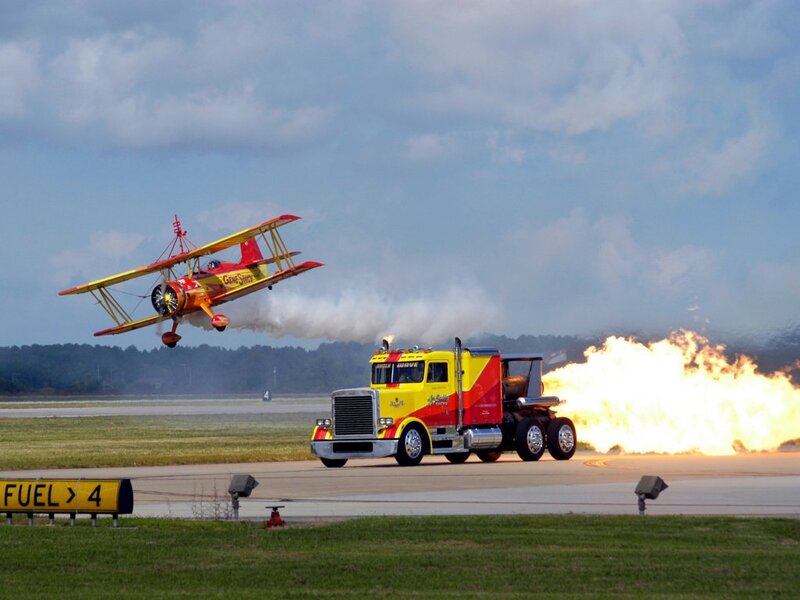 Biplane and Truck
