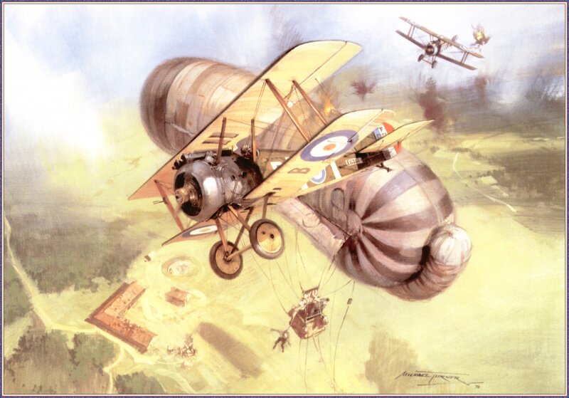 Biplane Attacking Airship