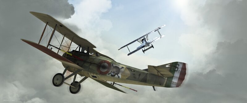 Biplane Dogfight — Gray, Dramatic, Afternoon