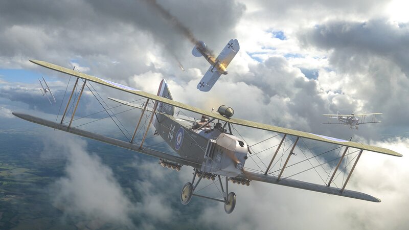 Biplane Dogfight — Gray, Dramatic