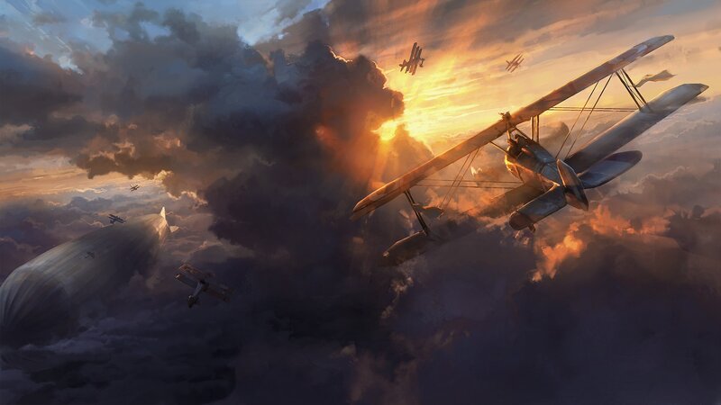 Biplane Dogfight — Orange, Dramatic