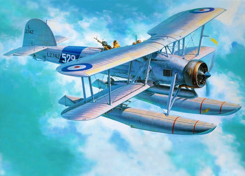 Biplane Flying over Clouds — Blue
