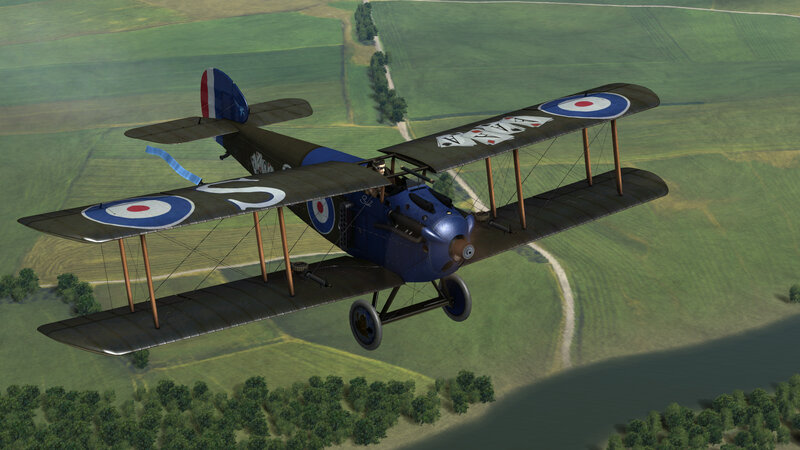 Biplane Flying over Fields — Green, Calm
