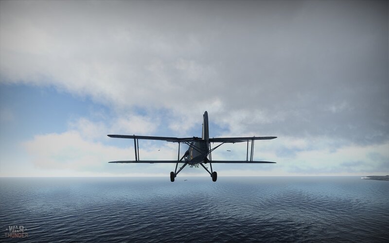 Biplane Flying over Ocean — Blue, Serene