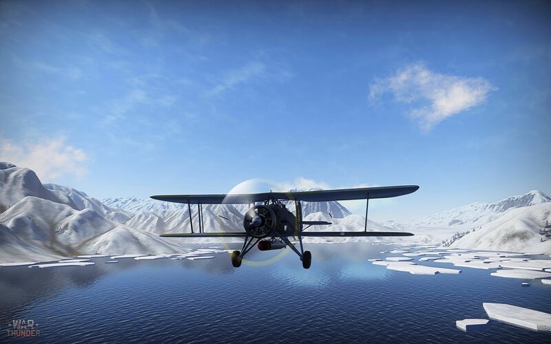 Biplane Flying over Water — Blue