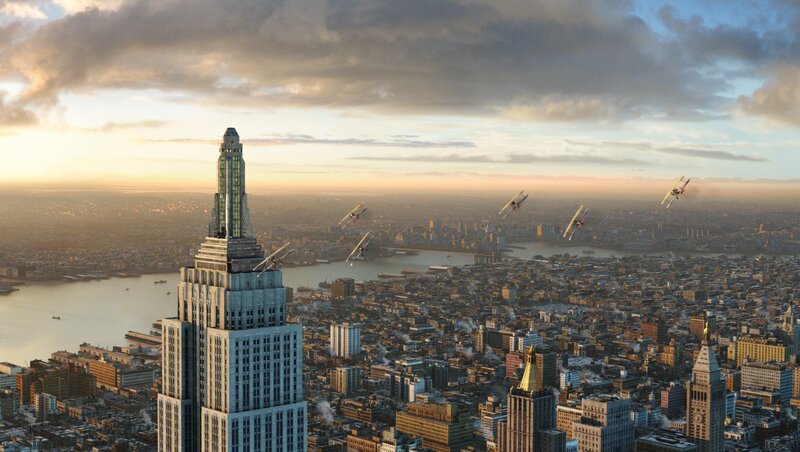 Biplane Formation over City