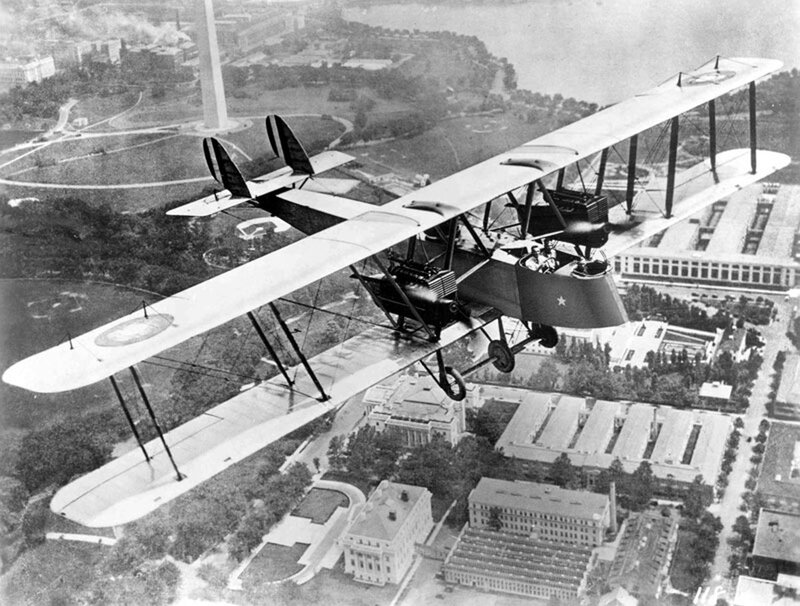Biplane in Flight — Black, Historical