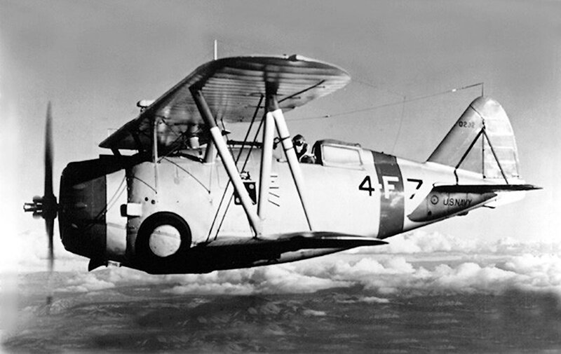 Biplane in Flight — Black