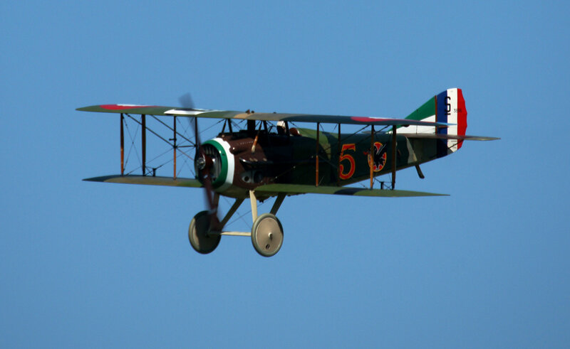 Biplane in Flight — Blue, Calm