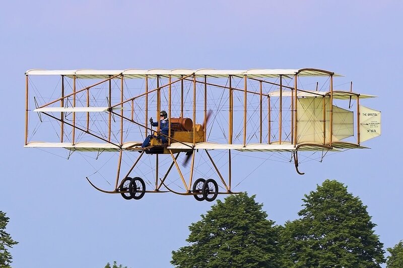 Biplane in Flight — Blue, Serene