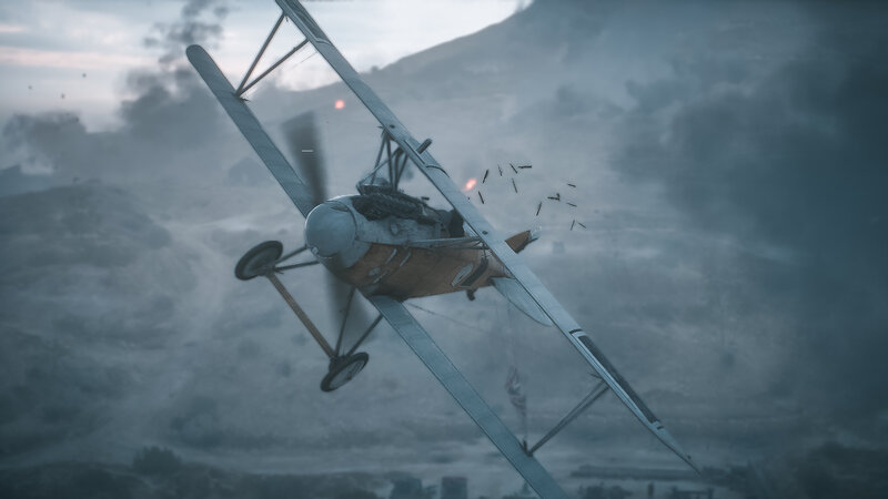 Biplane in Flight — Gray, Dramatic, Sunset