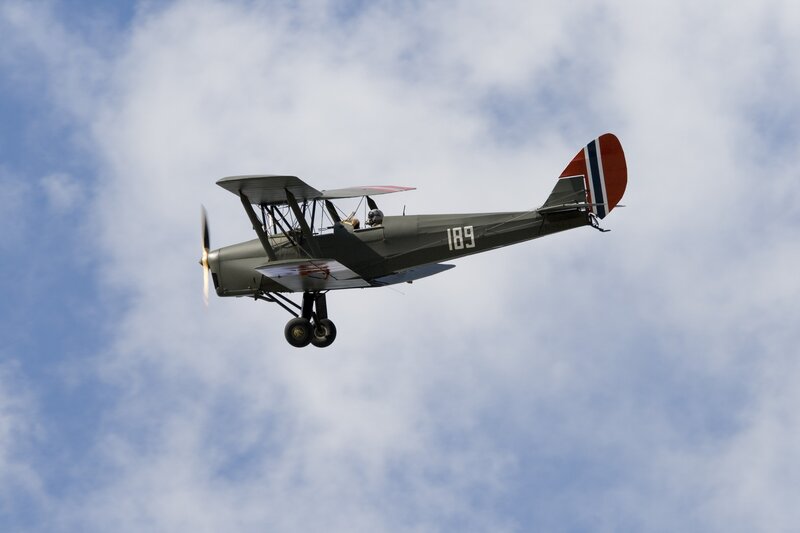 Biplane in Flight — Gray, Dynamic, Afternoon