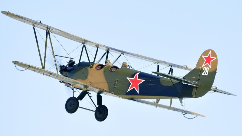 Biplane in Flight — Green, Calm