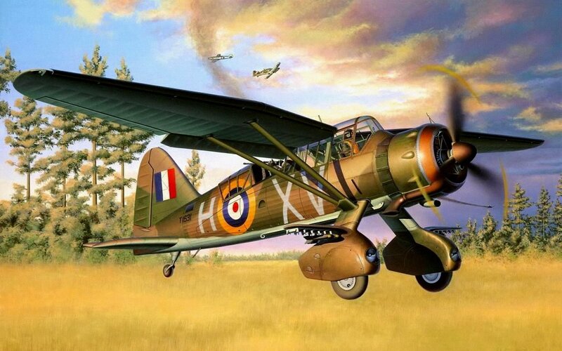 Biplane in Flight — Green, Dramatic, Sunset