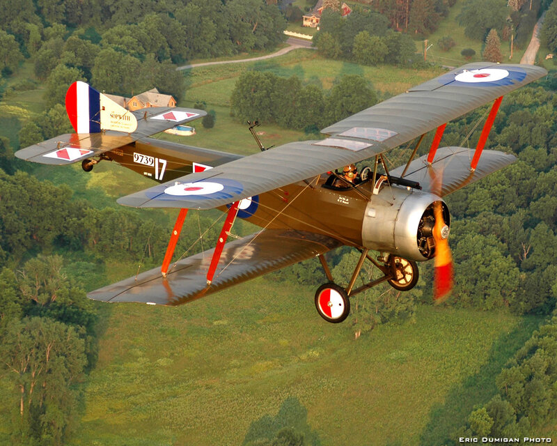 Biplane in Flight — Green, Serene