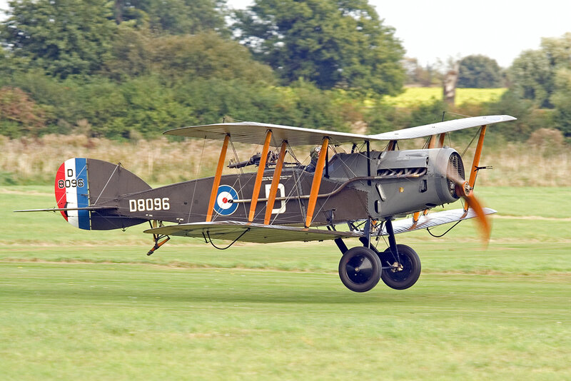 biplane in flight over grass