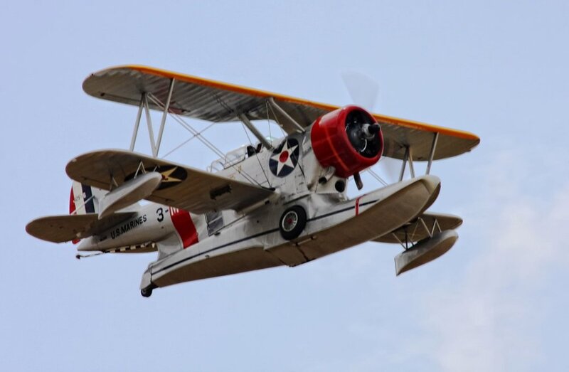 Biplane in Flight — White, Dynamic