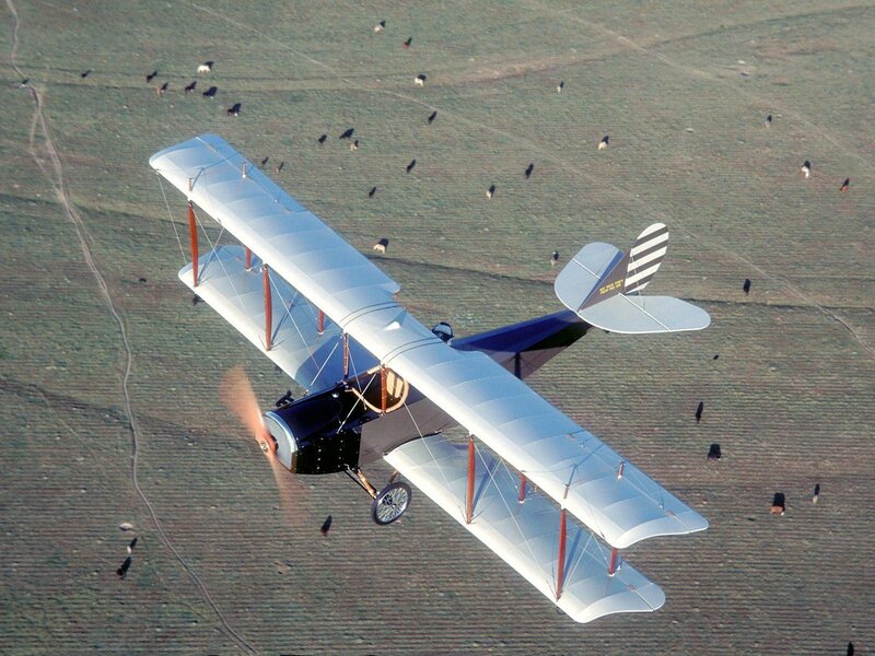 Biplane in Flight — White