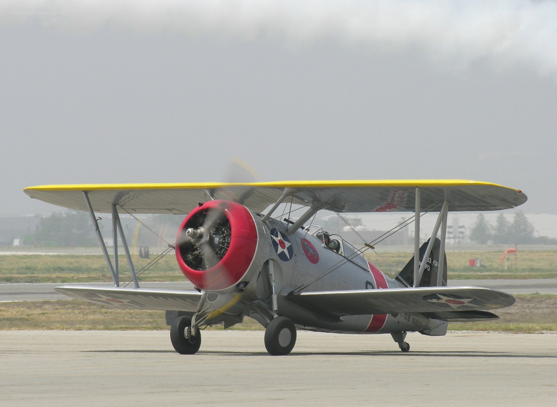Biplane on a runway