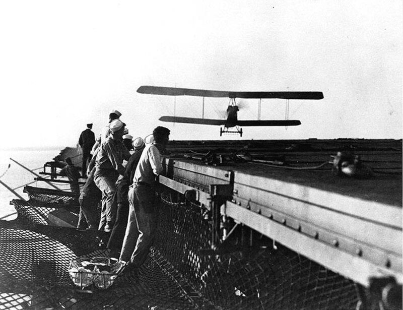 Biplane on Aircraft Carrier