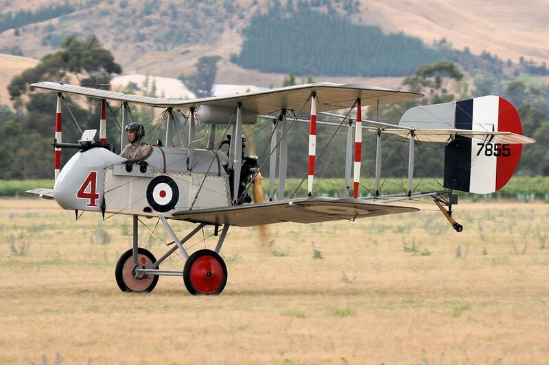 Biplane on Airfield — Gray