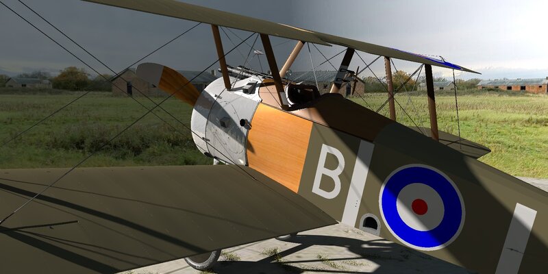 Biplane on Airfield — Green