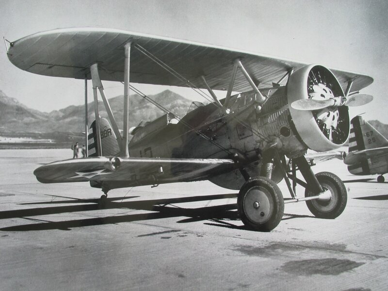 Biplane on an airfield