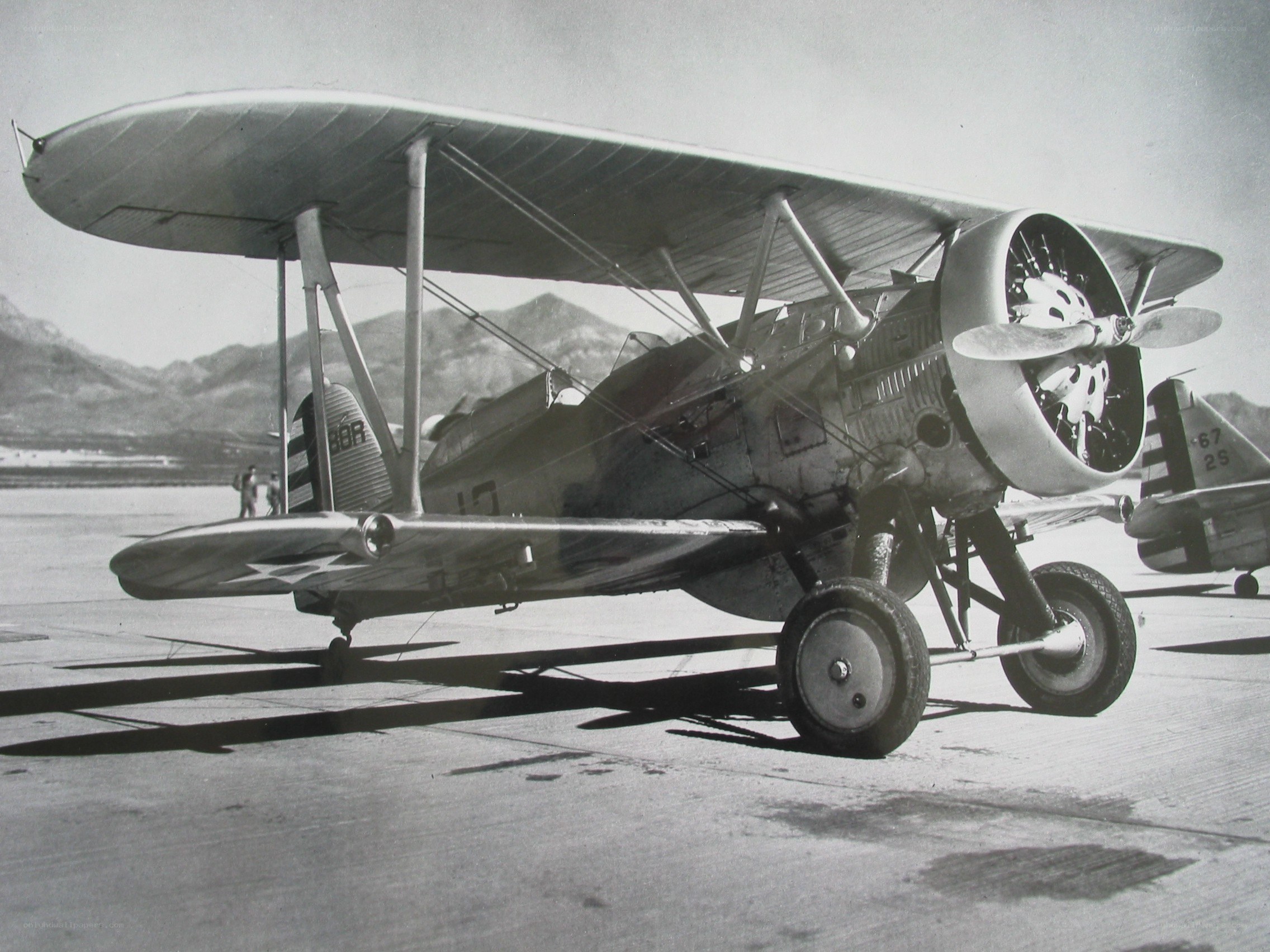 Biplane on an airfield